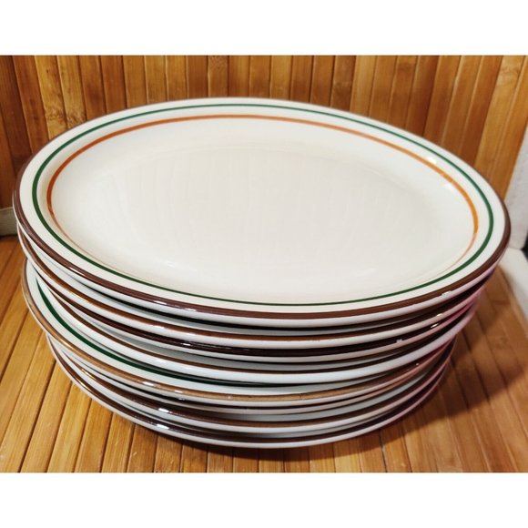 Vtg Jackson Custom China Restaurant Ware Oval Plate Brown Green Orange on Beige - Picture 8 of 11